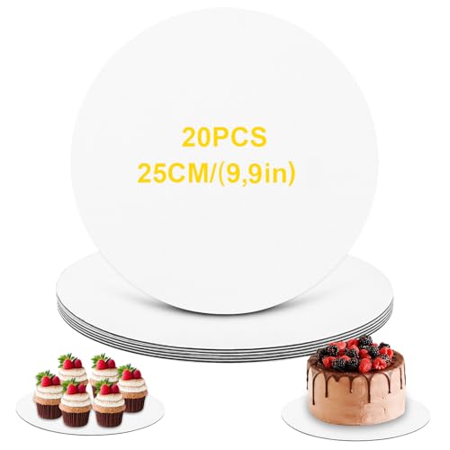 Oungy 20 Stück Tortenunterlage Rund, Wiederverwendbar Cake Board 25 cm, 2mm Dickes Kuchenplatte aus Pappe, Premium Tortenplatte Pappe, Tortenteller für Transport Kuchen und Torten (Weiß) von Oungy