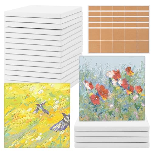 Oungy 20 Stück Untersetzer Keramik Weiß, Keramik zum Bemalen 10 x 10 cm Sublimation Rohlinge Untersetzer Kork Keramiken Bemalen mit Korkrückseite Keramiken Bemalen Bastelns Untersetzers (Quadrat) von Oungy