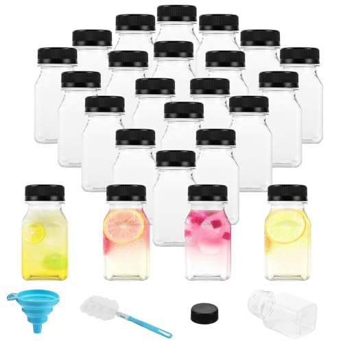 Oungy 24 Stück Shot Flaschen zum BefüLlen 120ml Kleine Mini Flaschen zum BefüLlen 120ML/ 4OZ Shot mini Kunststoffflaschen mit Deckel für Minikühlschrank, Milch, Wasser von Oungy