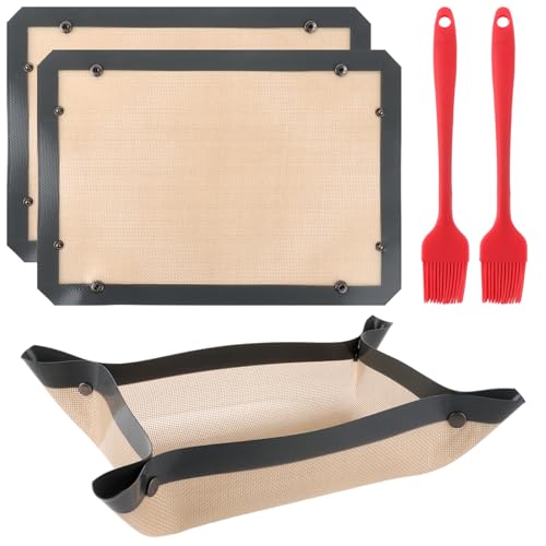 Oungy 3er Set Silikon Backmatte für Backblech, Silikon Backpapier Wiederverwendbar, Antihaft Silikonmatte Backofen, Backmatte mit Schnalle für Plätzchen Brot Fondant Gebäck Pizza (42 X 30 cm) von Oungy