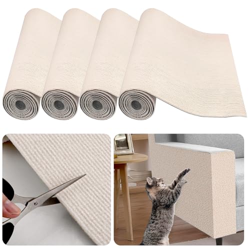 Oungy 4 Rolle Kratzschutz Sofa Katze, 400x40 cm Kratzmatte Selbstklebend, Kratzteppich Katze, Sisalmatte, Kratzfolie Katzen Selbstklebend, Kratzmatte Katzen Wand (Reisweiß, Jede Rolle 100x40 cm) von Oungy