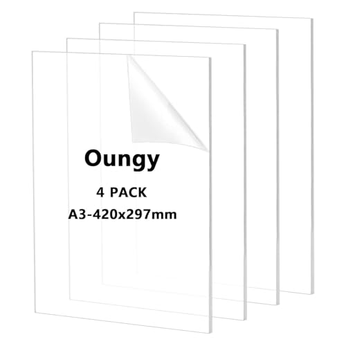 Oungy 4 Stück Acrylglas Platte 3mm, 42 X 29 cm Acrylplatte Transparent 3mm Dicke Kunststoffplatten für außenbereich, A3 Plexiglasscheibe für Glasersatz, DIY und Handwerksprojekt Oungy 4 Stück Acrylglas Platte 3mm, 42 X 29 cm Acrylplatte Transparent 3mm Dicke Kunststoffplatten für außenbereich, A3 Plexiglasscheibe für Glasersatz, DIY und Handwerksprojekt von Oungy