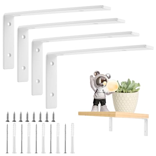 Oungy 4 Stück Regalhalterung Weiß 25 x 12 cm Regalwinkel 90 Grad Schwerlastwinkel Wand Metall Regalträger für Winkel Regal mit Schrauben, Regalwinkel Weiss 25 cm von Oungy