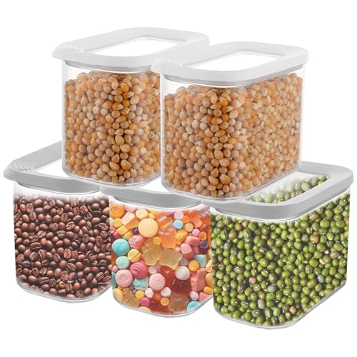 Oungy 5 Stück Vorratsdosen mit Deckel Luftdicht 1L, Rechteckige Vorratsbehälter Luftdicht 1000ml aus Kunststoff, Lebensmittel Aufbewahrungsbox Küche, Stapelbar Aufbewahrungsdosen für Alle Lebensmittel von Oungy