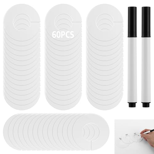 Oungy 60 Stück Rund Kleiderschrank Trenner, Kunststoff Grössentrenner Baby, Kleiderständer Größen Teiler Wiederverwendbar Größentrenner Baby zum Sortieren der Kleidungsgröße und -Farbe (Weiß 8,8x4 cm) von Oungy