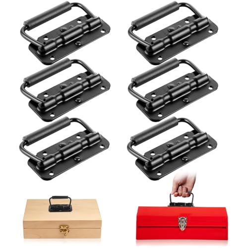 Oungy 8 Stück Edelstahl Klappgriff, Kistengriffe Klappbar, 100mm Schwarz Tragegriff, Metall Griffe mit Frühling, Gefedert Kistengriff mit Gummigriff für Hardware Boxen, Toolbox Tür, Werkzeug Boxen von Oungy