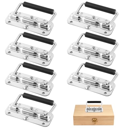 Oungy 8 Stück Edelstahl Klappgriff, Kistengriffe Klappbar, 110mm Silber Tragegriff, Metall Griffe mit Frühling, Gefedert Kistengriff mit Gummigriff für Hardware Boxen, Toolbox Tür, Werkzeug Boxen Oungy 8 Stück Edelstahl Klappgriff, Kistengriffe Klappbar, 110mm Silber Tragegriff, Metall Griffe mit Frühling, Gefedert Kistengriff mit Gummigriff für Hardware Boxen, Toolbox Tür, Werkzeug Boxen von Oungy