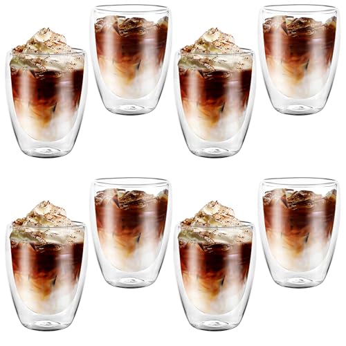 Oungy 8 Stück Latte Macchiato Gläser Doppelwandig, 350ml Thermogläser Doppelwandige Kaffeegläser Doppelwandig, Cappuccino Gläser Doppelwandige aus Borosilikatglas, für Eis, Iced Americano, Milch, Saft von Oungy
