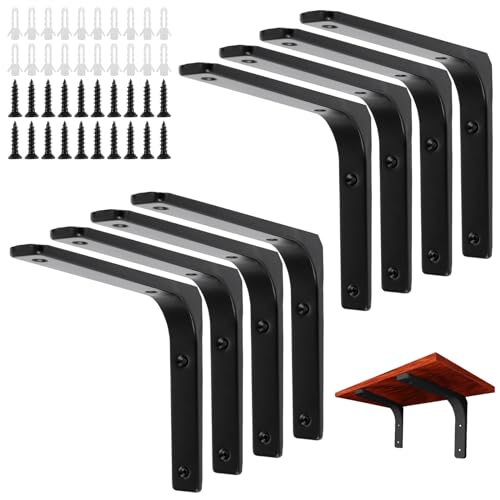 Oungy 8 Stück Wandhalterung Regal 200x250 mm Regalhalterung Schwarz Metall Regalträger 90 Grad Regalwinkel Schwerlast winkel Metall mit Schrauben und Ankern von Oungy