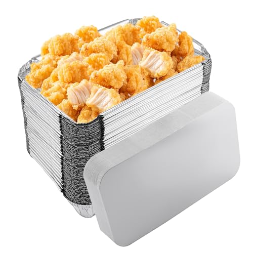 Oungy Aluminiumfolien-Tabletts mit Deckel, 21 x 14 x 5 cm, mittlere Blechfolie, 800 ml, Lebensmittelbehälter zum Mitnehmen mit Deckel, Folienbehälter, Lebensmittelbehälter für Ofen, Backen, Braten, von Oungy