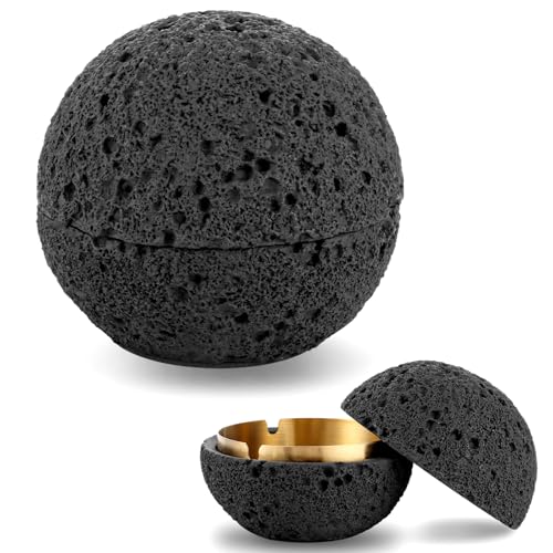 Oungy Rund TischmüLleimer mit Deckel, Tischabfalleimer aus Beton und Innenzylinder aus Metall, Kleiner MüLleimer mit Deckel, Tisch MüLleimer für Schreibtisch, Geruchsdicht 11,5 X 12,5 cm (Schwarz) von Oungy