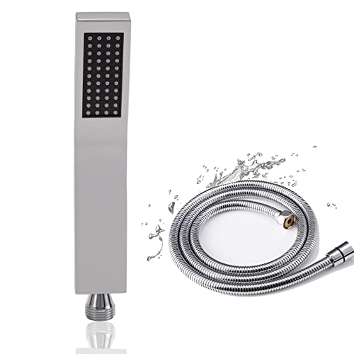 Oupukle Duschkopf mit Schlauch, Hochdruck Duschbrause mit Schlauch 1,5M, Eckig Messing Handbrause Wassersparend Duschkopf Regendusche mit 1 Strahlarten von Oupukle