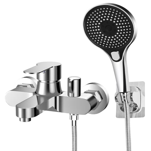Badewannenarmatur mit Handbrause Mischbatterie Badewanne Chrom Wannenarmatur mit Brause Duschkopf 3 Funktionen, Messing Duscharmatur Wasserhahn Badewanne Set für Bad Dusche, Wandmontage 150mm Badewannenarmatur mit Handbrause Mischbatterie Badewanne Chrom Wannenarmatur mit Brause Duschkopf 3 Funktionen, Messing Duscharmatur Wasserhahn Badewanne Set für Bad Dusche, Wandmontage 150mm von Oupuven