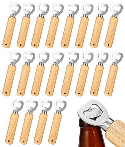 Flaschenöffner, 20 Stück Natur Holzgriff Bier Flaschenöffner mit Tragbare Lochdesign Edelstahl Kapselheber Großes Geschenke für Männer Weihnachts Neujahrs Party von OurLeeme