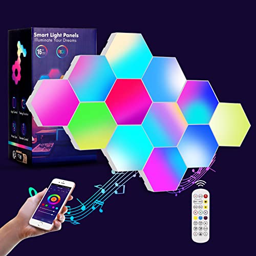 OurLeeme Hexagon LED Licht, Sechseckige LED Wandleuchten RGB mit Fernbedienung, Intelligente Gaming Deko Lampe DIY Geometrie SpleiÃŸen Quantum Leuchte mit USB Strom LED Panel für Gaming Party Deko Va von OurLeeme