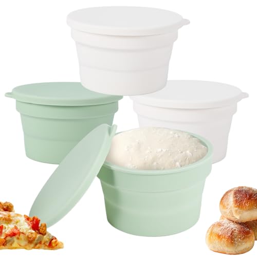 OurLeeme Pizzaballenbox mit Deckel 4er Set, Teigbox mit Deckels, Atmungsaktive Silikon-Gärbox, platzsparend & spülmaschinengeeignet– Faltbare Pizzateig Box für Pizza, Sauerteig & Brot von OurLeeme