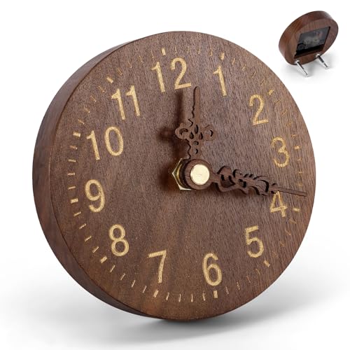 OurLeeme Runder Wecker aus Holz, geräuschlos, nicht tickend, analoge Tischuhr für Regal, Kaminsims, Nachttisch oder Büro, stilvolle dunkelbraune dekorative Uhren für Wohnzimmer, Schlafzimmer OurLeeme Runder Wecker aus Holz, geräuschlos, nicht tickend, analoge Tischuhr für Regal, Kaminsims, Nachttisch oder Büro, stilvolle dunkelbraune dekorative Uhren für Wohnzimmer, Schlafzimmer von OurLeeme