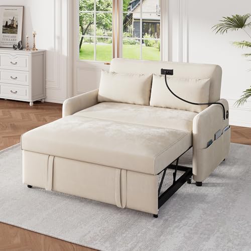 OurLeeme Sofa mit Schlaffunktion, 2-Sitzer, doppelt faltbar, multifunktionales Sofa mit Verstellbarer Rückenlehne, USB-Anschlüssen, Handyhalterung für Wohnzimmer, Schlafzimmer, Heimkino, Apartment von OurLeeme