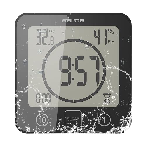 OurLeeme Tägliche wasserdichte Duschuhr, Badezimmer-Dusche-Timer-Wecker mit großer LCD-Anzeige Luftfeuchtigkeit Temperaturanzeige Timer-Steuerung Countdown-Timer-Uhr für Home Kitchen Badezimmer von OurLeeme