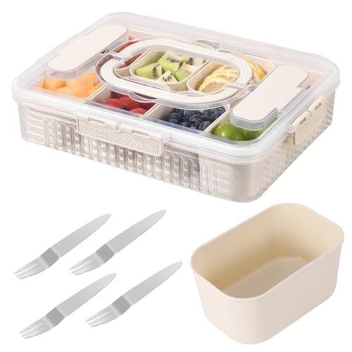 Snackbox mit Fächern Snackschale mit Deckel, Snackteller mit 8 Fächern, Snackbox Organizer für üßIgkeiten Candy Veggie Keks Nüsse Desserts Obs,Snack Container mit 4 Gabeln Geeignet für Picknicks von OurLeeme