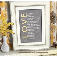 Print Love Is Patient Is Kind Sign 1 Corinthians 13 Zeichen Gelb Und Grau Wandkunst Liebe Nie Misslingt von OurSecretPlace