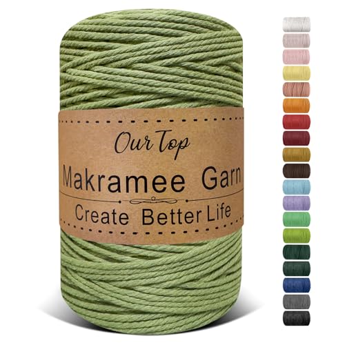 OurTop Premium Makramee Garn Avocadogrün, 3mm x 300m Macrame Cord Makramee Schnur Makramee Kordel, Garn für DIY Handwerk, Weben Dekoration, Hängepflanze Pflanze Aufhänger von OurTop