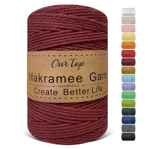 OurTop Premium Makramee Garn Burgunder, 3mm x 300m Macrame Cord Makramee Schnur Makramee Kordel, Garn für DIY Handwerk, Weben Dekoration, Hängepflanze Pflanze Aufhänger von OurTop