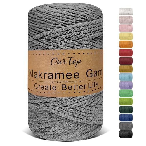 OurTop Premium Makramee Garn Grau, 5mm x 110m Macrame Cord Makramee Schnur Makramee Kordel, Garn für DIY Handwerk, Weben Dekoration, Hängepflanze Pflanze Aufhänger von OurTop