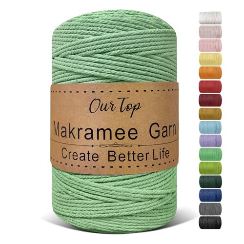 OurTop Premium Makramee Garn Hellgrün, 3mm x 300m Macrame Cord Makramee Schnur Makramee Kordel, Garn für DIY Handwerk, Weben Dekoration, Hängepflanze Pflanze Aufhänger von OurTop