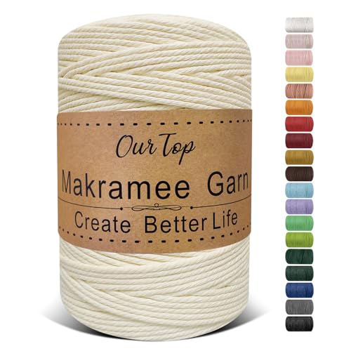 OurTop Premium Makramee Garn Milchgelb, 3mm x 300m Macrame Cord Makramee Schnur Makramee Kordel, Garn für DIY Handwerk, Weben Dekoration, Hängepflanze Pflanze Aufhänger von OurTop