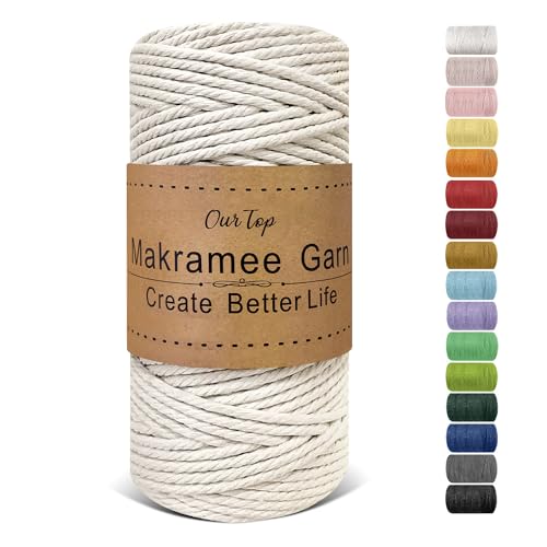 OurTop Premium Makramee Garn Natur, 3mm x 100m Macrame Cord Makramee Schnur Makramee Kordel, Garn für DIY Handwerk, Weben Dekoration, Hängepflanze Pflanze Aufhänger von OurTop