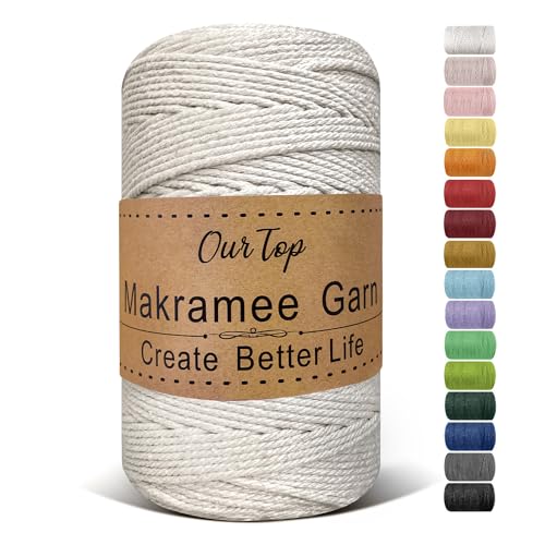 OurTop Premium Makramee Garn Natur, 3mm x 300m Macrame Cord Makramee Schnur Makramee Kordel, F von OurTop