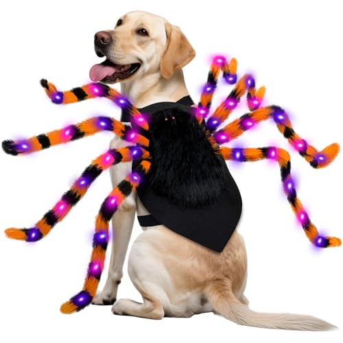 OurWarm Hunde-Halloween-Kostüm für große Hunde, 64 LEDs, pelziges Riesenspinnen-Kostüm, lustiges Haustier-Halloween-Kostüm für große und große Rassen, Haustier-Party, Cosplay-Dekoration (Orange) OurWarm Hunde-Halloween-Kostüm für große Hunde, 64 LEDs, pelziges Riesenspinnen-Kostüm, lustiges Haustier-Halloween-Kostüm für große und große Rassen, Haustier-Party, Cosplay-Dekoration (Orange) von OurWarm