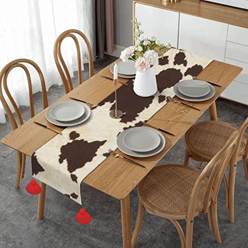 Tischläufer mit Kuhfell-Aufdruck, bedruckt, mit Quaste, für Zuhause, Weihnachtsfeier, Restaurants, 35,6 x 152,4 cm von Ourdovi