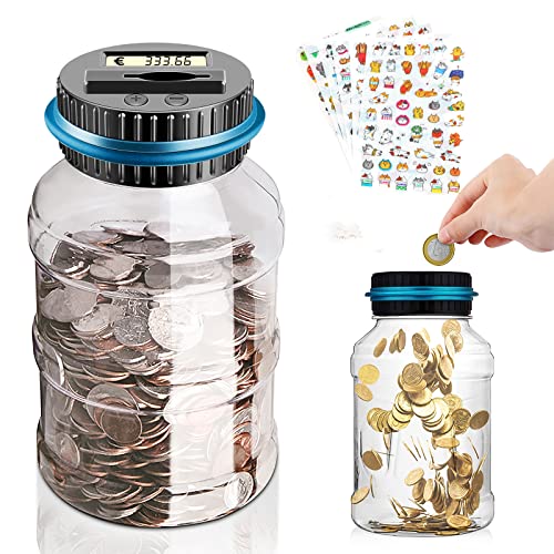 Ourleeme Digitale Piggy Bank Euro Counter, 1.5l Münze Zählen Geld Sparen Box Mit Digitalem Automatischem Münzzählwerk LCD Dispaly Für Kinder Und Erwachsene von OurLeeme