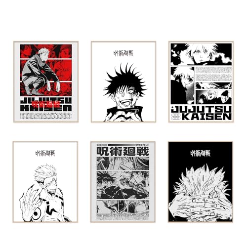 Ouroboros Art & Design - JJK Sorcery Showdown: Jujutsu Kaisen Anime-Poster-Set – Manga-Kunst – Anime-Poster – Yuji Itadori – Gojo Satoru – 6 Stück – 20,3 x 25,4 cm – ungerahmt von Ouroboros Art & Design