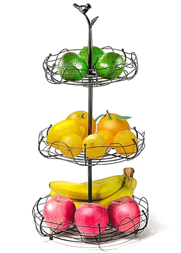 Ouseen 3-Tier Bird Nest Fruit Basket Stand with Cute Handle - Multi-Functional Metal Fruit and Vegetable Organizer for Kitchen Countertop, Ideal for Home Décor & Storage von Ouseen