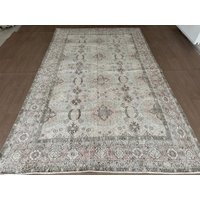 6.70x10.53 Fuß Creme Türkisch Vintage Wolle Handgeknüpfte Bereich Mahal Teppich Für Flur Und Schlafzimmer - 200x300 Beige Eingangsbereich von OushakRugStudio