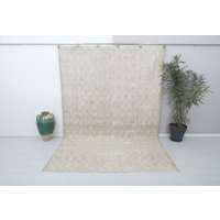 7x11 Handgeknüpfter Teppich, Teppich Für Wohnzimmer, Vintage 7x11, Naturteppich, Türkei Boho Oversize Alter 15108 von OushakRugsARTS