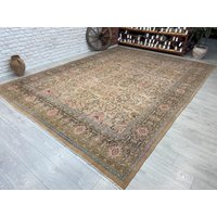 300x300 Vintage Perserteppich/Antiker Handgemachter Teppich Wollteppich Schlafzimmerteppich Beige von OushakRugsStore
