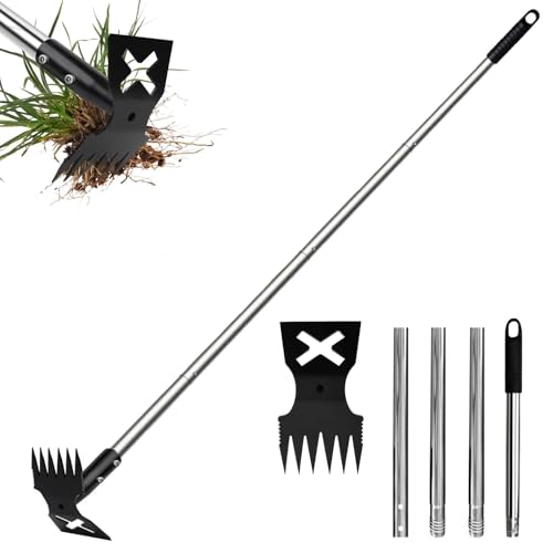 Ousinby Unkrautentferner, Unkrautentferner-Werkzeug mit 150 cm langem Griff, Unkrautjät-Gartengeräte, 2-in-1, manueller Unkrautrechen und Gartenhacke, robuster Unkrautzug für Löwenzahn, Hof, Rasen Ousinby Unkrautentferner, Unkrautentferner-Werkzeug mit 150 cm langem Griff, Unkrautjät-Gartengeräte, 2-in-1, manueller Unkrautrechen und Gartenhacke, robuster Unkrautzug für Löwenzahn, Hof, Rasen von Ousinby