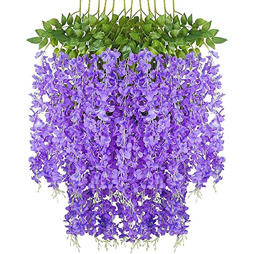 12Pack künstliche Glyzinien Blumen, Girlande Pflanze gefälschte hängende Blumen Rebe, für Hochzeitsgarten Home Party Dekor von Ousuga