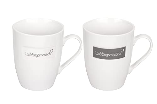 2er Set Tasse Lieblingsmensch Herz 2-fach sort. creme anthrazit Kaffeebecher von Out of the blue