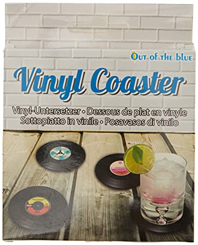 Out of the Blue 71/3075 - Untersetzer im Schallplatten Design, bietet Schutz vor Abdrücken, Flecken, Hitze und Kratzern, ca. 11 cm, 4er Set im Geschenkkarton von Out of the blue