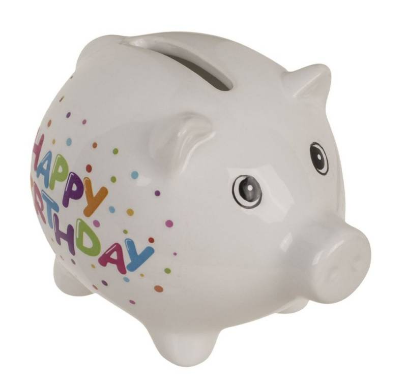 Out of the Blue Dekofigur Sparschwein Happy Birthday - aus Keramik - ca. 8,8 cm - 1 Stück Out of the Blue Dekofigur Sparschwein Happy Birthday - aus Keramik - ca. 8,8 cm - 1 Stück von Out of the Blue
