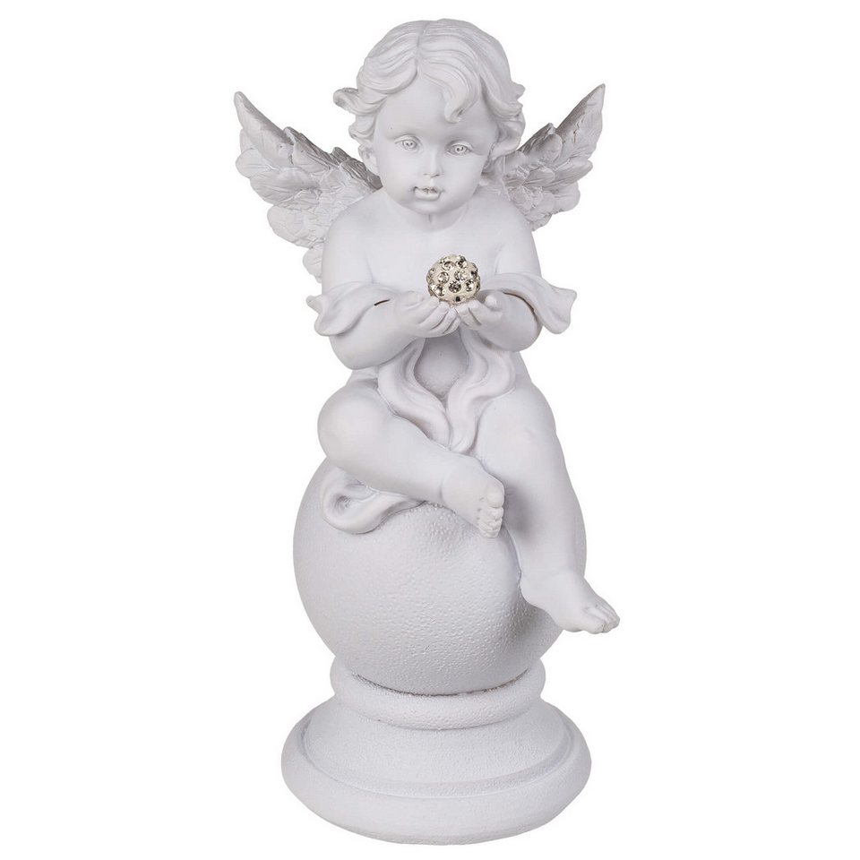 Out of the Blue Engelfigur Engelsfigur auf Kugel weißer Polyresin Engel sitzend Kristalldeko (1 St), Kristalldekoration, Perfekt zu jedem Anlass, Dekofigur Engel von Out of the Blue