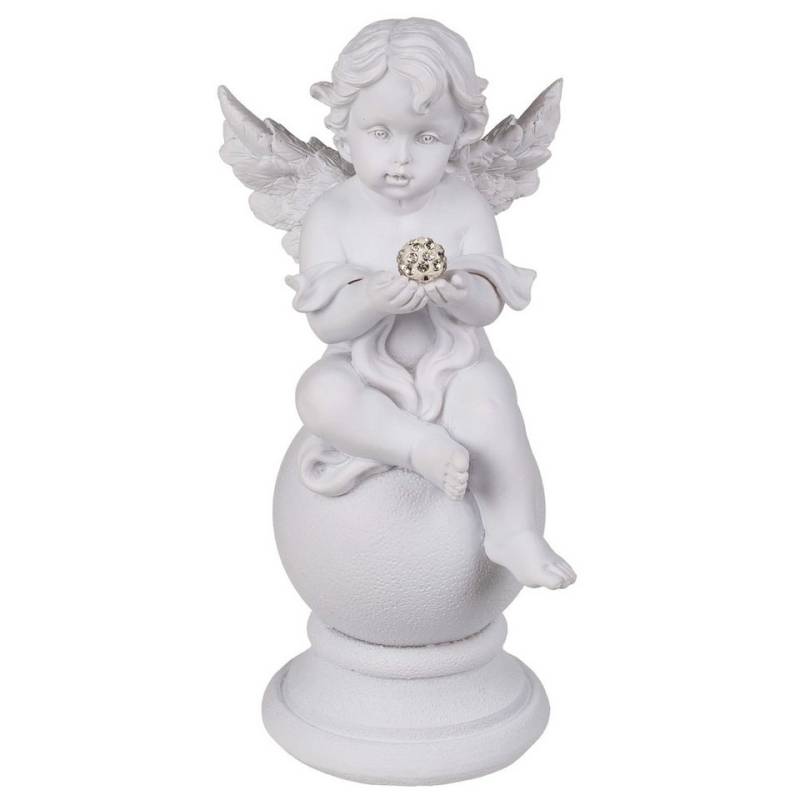 Out of the Blue Engelfigur Engelsfigur auf Kugel weißer Polyresin Engel sitzend Kristalldeko (1 St), Kristalldekoration, Perfekt zu jedem Anlass, Dekofigur Engel von Out of the Blue