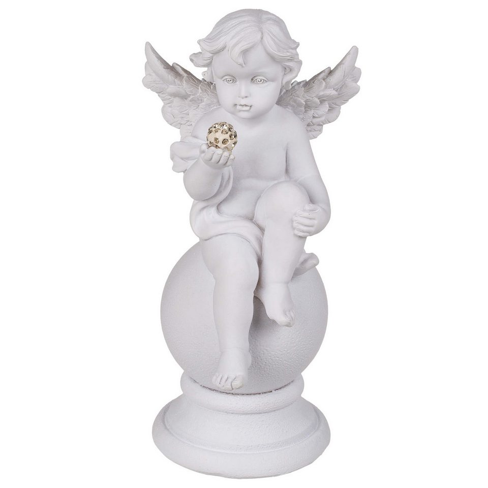Out of the Blue Engelfigur Weißer Polyresin Engel auf Kugel sitzend Kristalldeko Engelsfigur (1 St), Kristalldekoration, Perfekt zu jedem Anlass, Dekofigur Engel von Out of the Blue