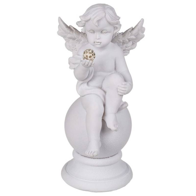 Out of the Blue Engelfigur Weißer Polyresin Engel auf Kugel sitzend Kristalldeko Engelsfigur (1 St), Kristalldekoration, Perfekt zu jedem Anlass, Dekofigur Engel von Out of the Blue
