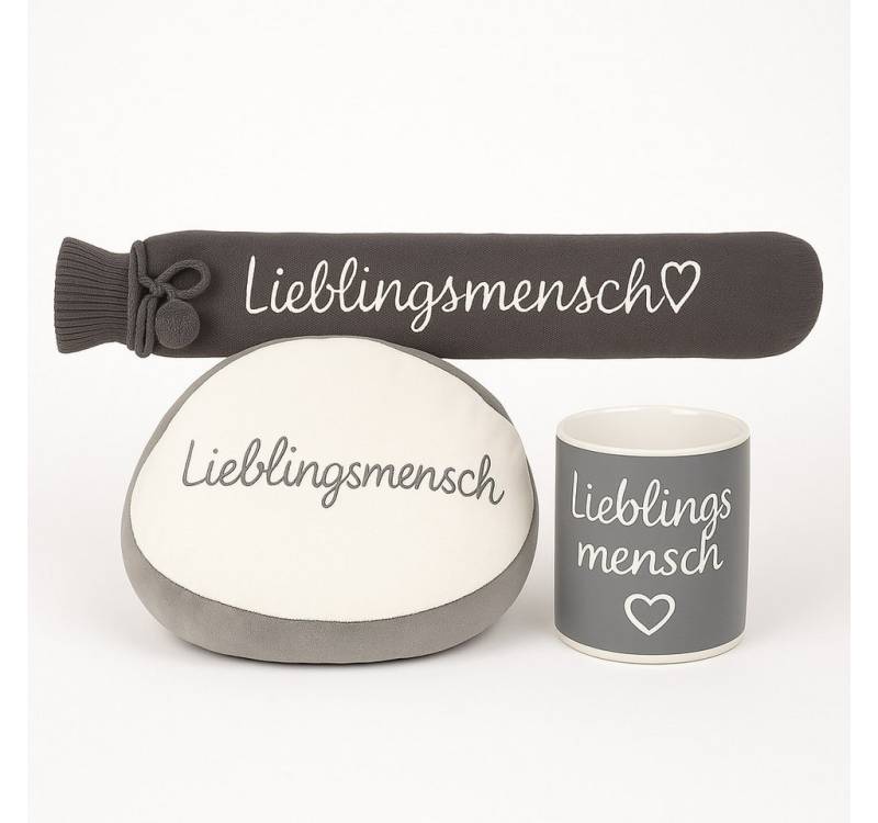 Out of the Blue Fußsack Lieblingsmensch Geschenkset mit XL Tasse, Fußwärmer & Wärmflasche (3-tlg), Wohlfühlwärme & Liebe zum Verschenken von Out of the Blue